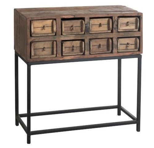 Console 8 tiroirs bois massif recyclé foncé Veeda L 75 cm - Photo n°1