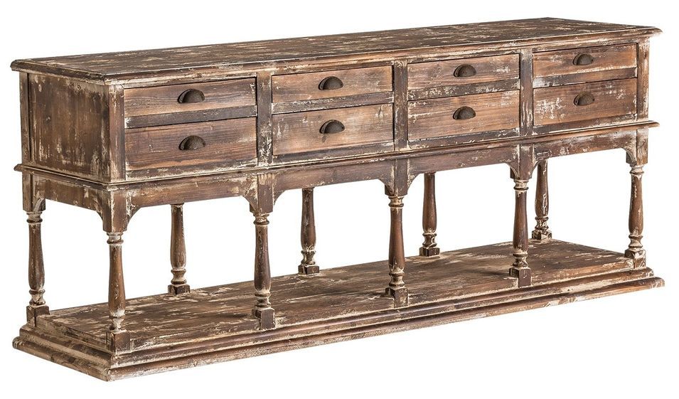 Console 8 tiroirs pin massif foncé décapé Chika - Photo n°1