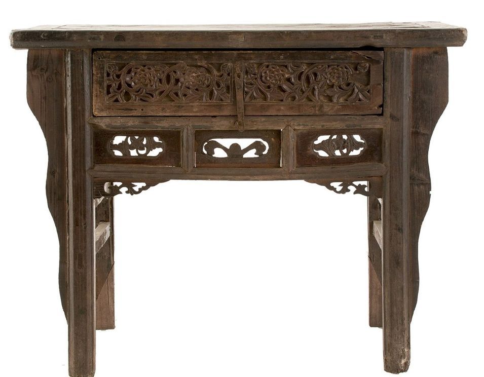 Console antique bois d'orme sculpté marron Baloua - Photo n°1