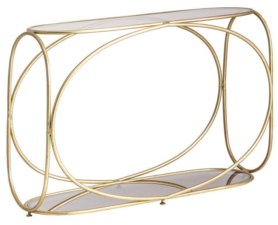 Console art déco métal doré et plateau en verre Ruthie - Photo n°1