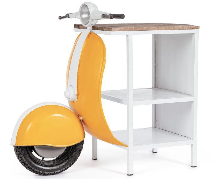 Console bar Vespa acier jaune et blanc mat avec étagere 104 cm - Photo n°1