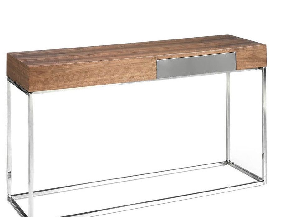 Console bois de noyer et acier argenté mat Carla 135 cm - Photo n°1