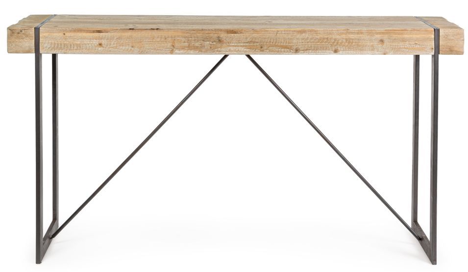 Console bois de sapin et pieds acier noir BARY 200 cm - Photo n°1