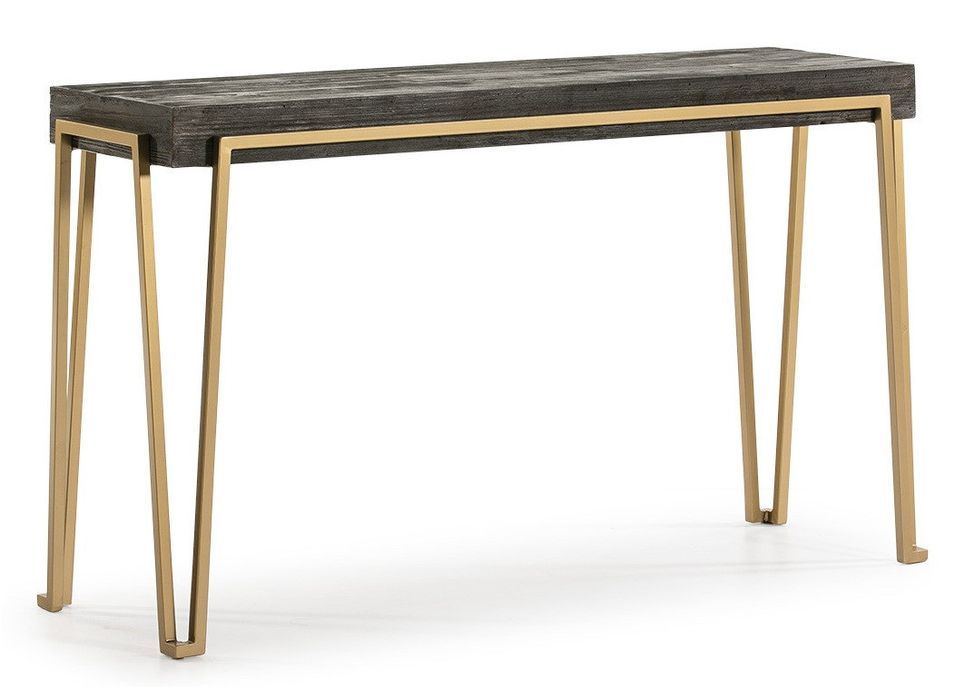 Console bois massif foncé et pieds métal doré 140 cm - Photo n°1