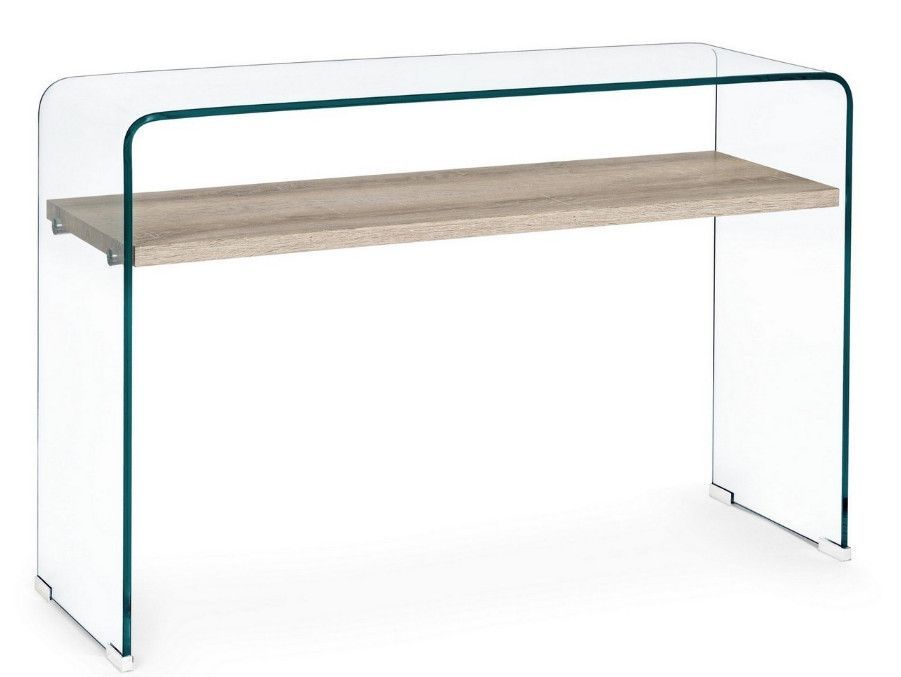 Console bois naturel et verre trempé Anya 110 cm - Photo n°1