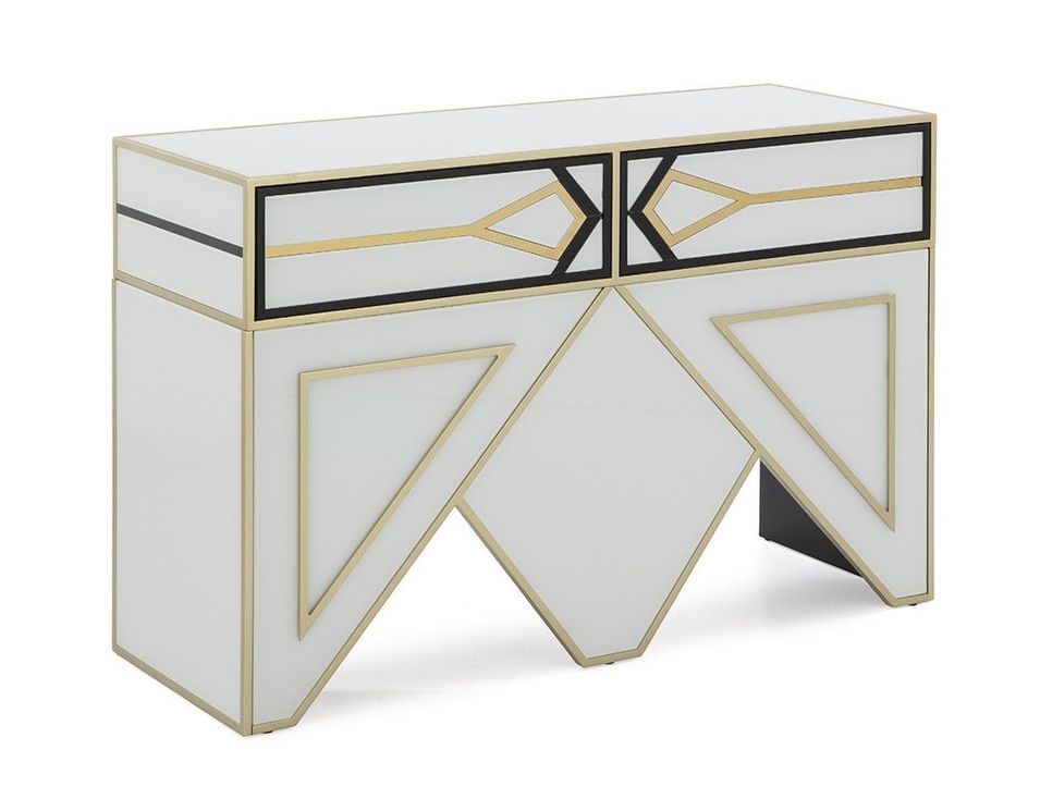 Console bois verre blanc et noir avec métal doré Lia 120 cm - Photo n°1