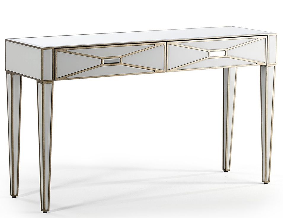 Console design 2 tiroirs en miroir et métal doré GRECY – 133 cm - Photo n°1