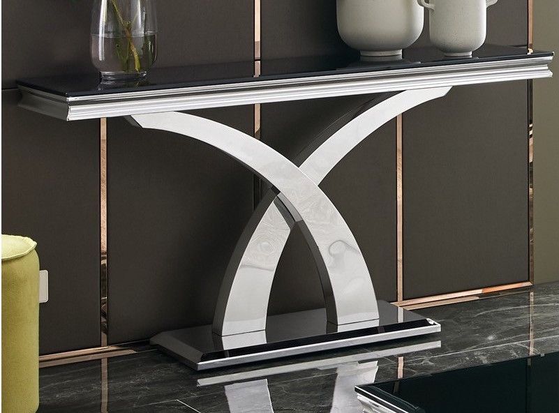 Console design acier inoxydable poli et verre trempé noir Milla 120 cm - Photo n°1