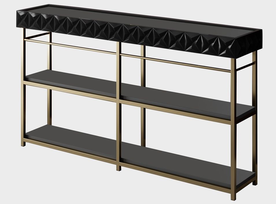 Console design bois anthracite et métal doré Tonya 152 cm - Photo n°1