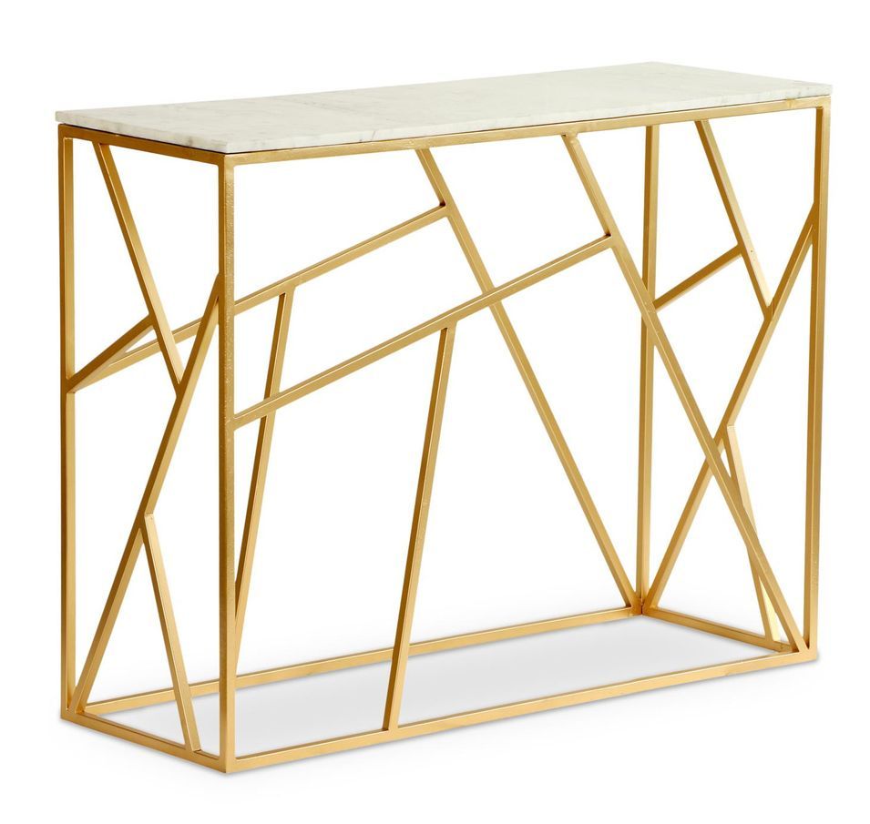 Console design marbre blanc et pieds métal doré Ozuli 100 cm - Photo n°1
