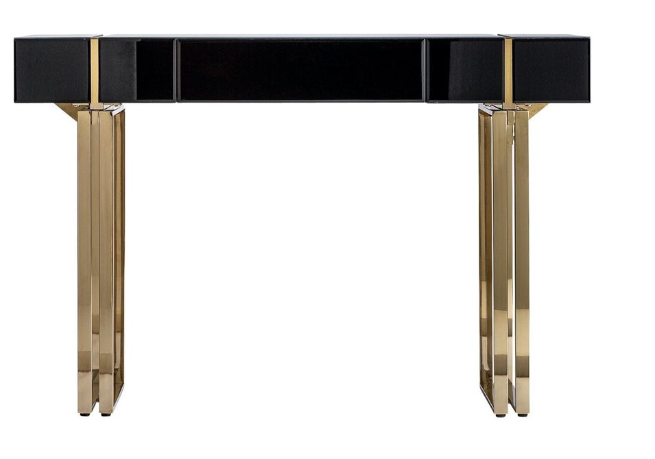 Console design verre teinté noir et métal doré Tery 120 cm - Photo n°1