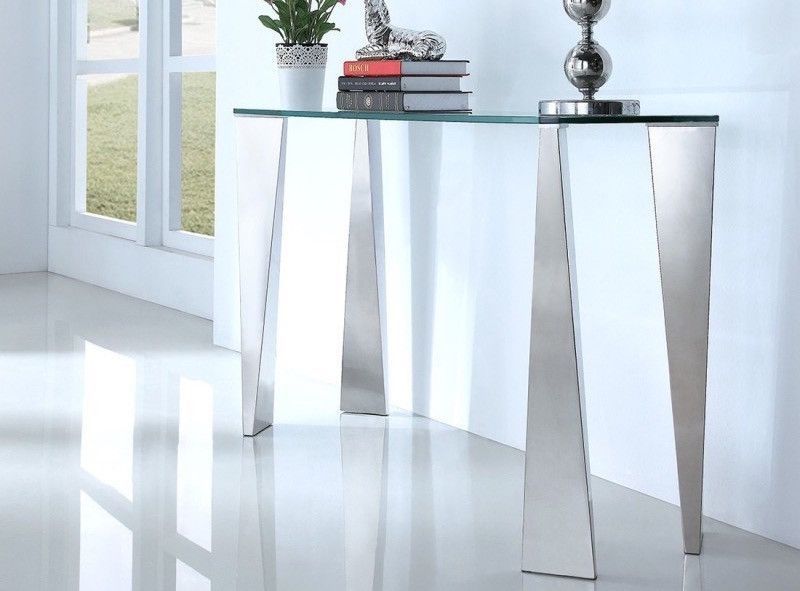 Console design verre trempé et acier chromé Mouna 120 cm - Photo n°1