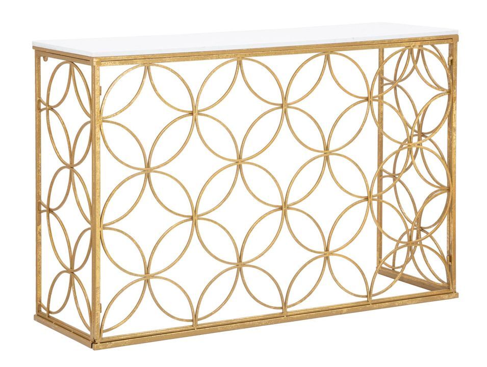 Console effet marbre blanc et métal doré design glamour Star - Photo n°1