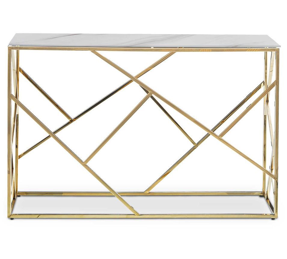 Console effet marbre blanc et pieds métal doré Loulou 120 cm - Photo n°1