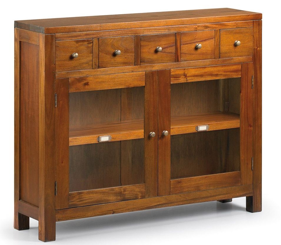 Console en bois d'acajou massif 5 tiroirs 2 portes FALKANE 100 cm - Photo n°1