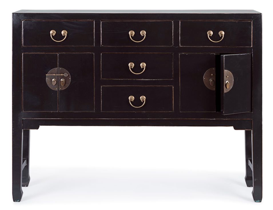 Console en bois d'orme noir 2 portes 5 tiroirs Juan 137 cm - Photo n°1