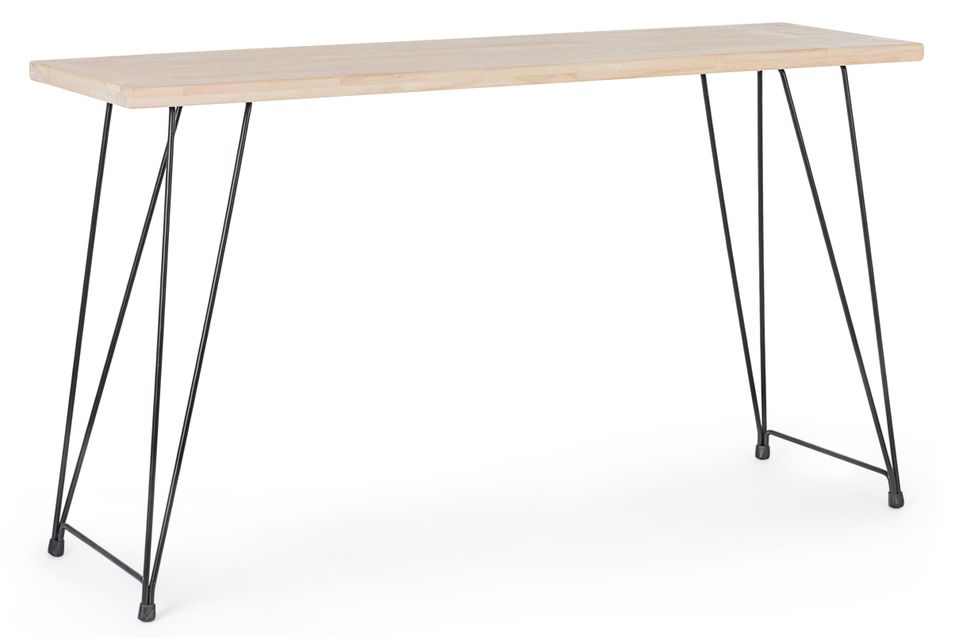 Console en bois de l'hévéa blanchi et pieds acier noir Dino 140 cm - Photo n°1