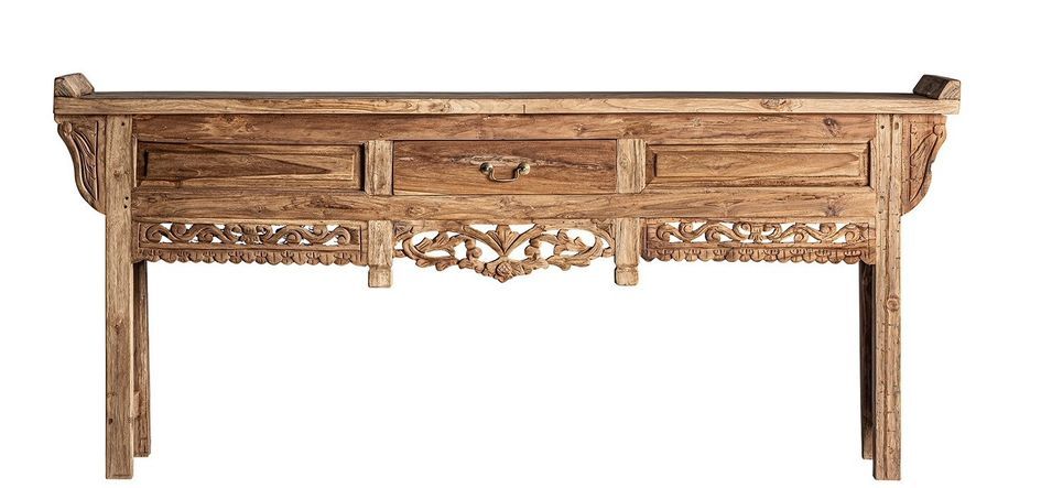 Console en bois de tech naturel style ethnique Suna 200 cm - Photo n°1