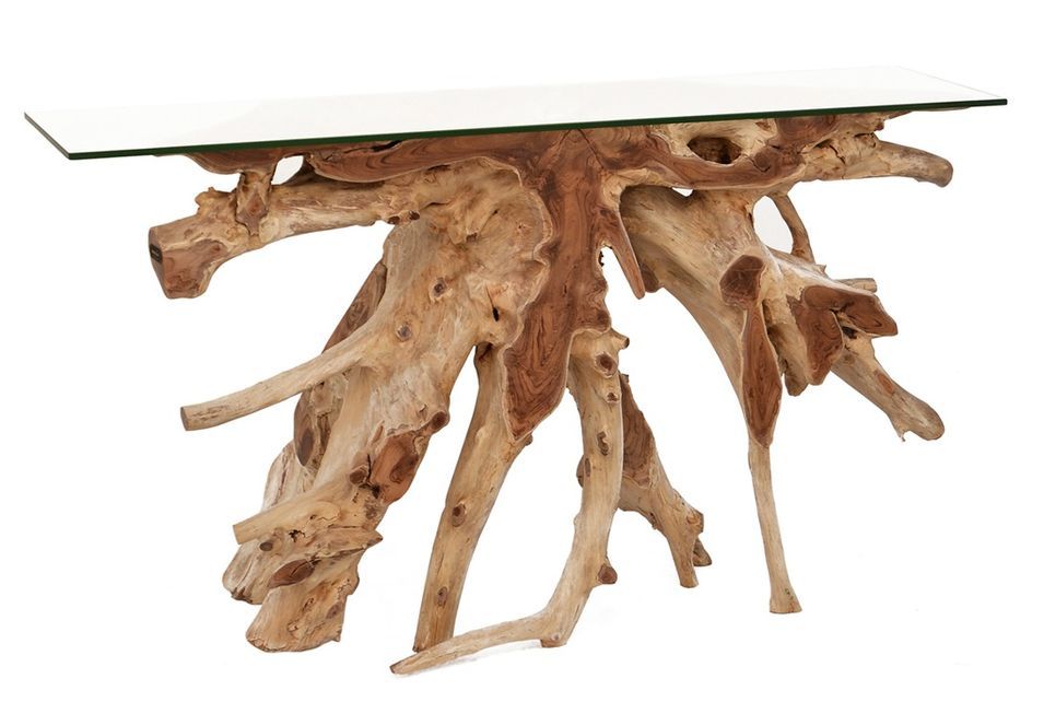 Console en racine de teck et verre trempé RAKINA 135 cm - Photo n°1