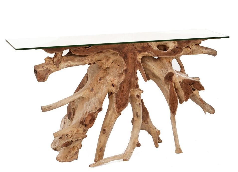 Console en racine de teck et verre trempé RAKINA 135 cm - Photo n°1