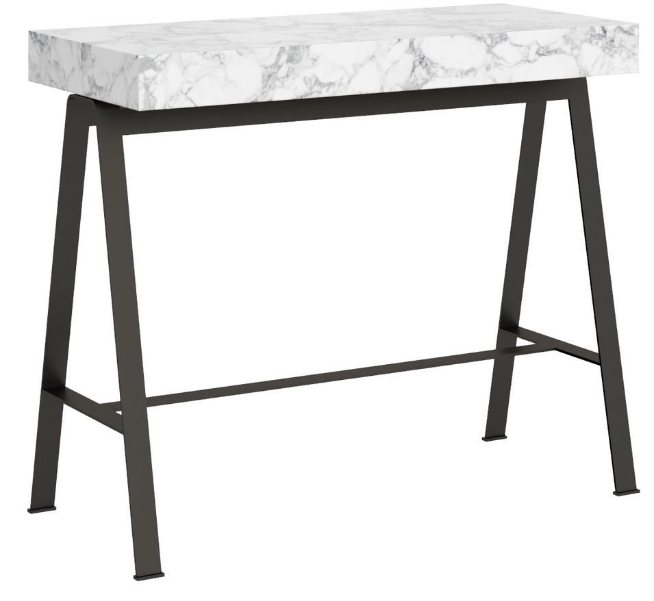 Console extensible blanc effet marbre et pieds métal anthracite 8 personnes 40 à 196 cm Yanco - Photo n°1