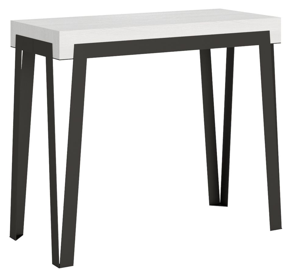 Console extensible blanc laqué et métal anthracite 8 personnes 40 à 196 cm Konta - Photo n°1