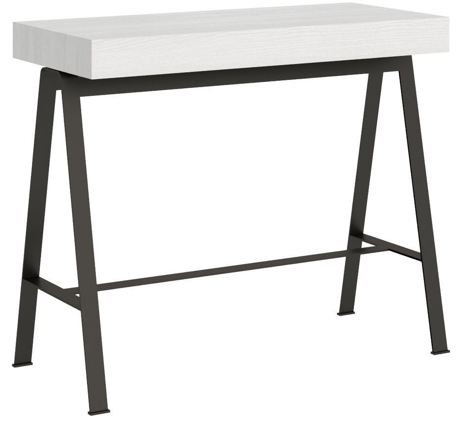 Console extensible blanc laqué et pieds métal anthracite 12 personnes 40 à 300 cm Yanco - Photo n°1