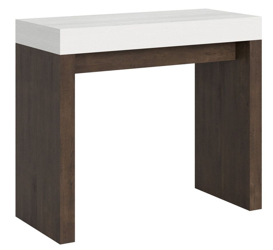 Console extensible blanche et bois noyer 40 à 196 cm Ribo - Photo n°1