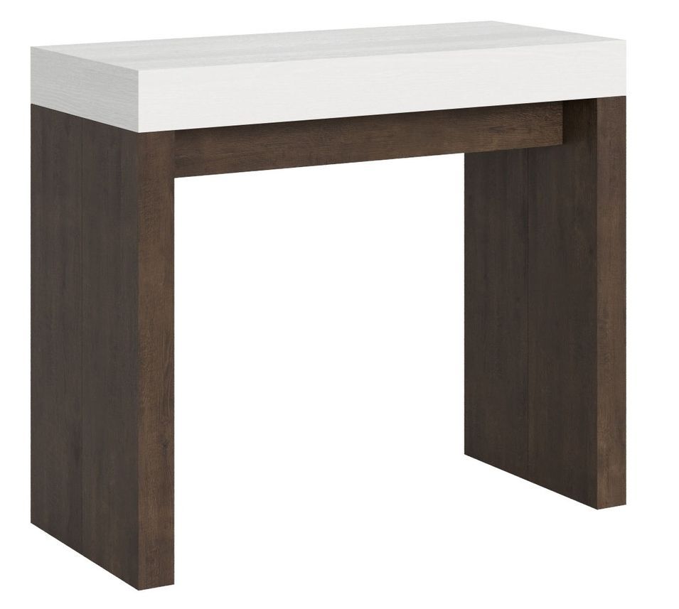 Console extensible blanche et bois noyer 40 à 300 cm Ribo - Photo n°1