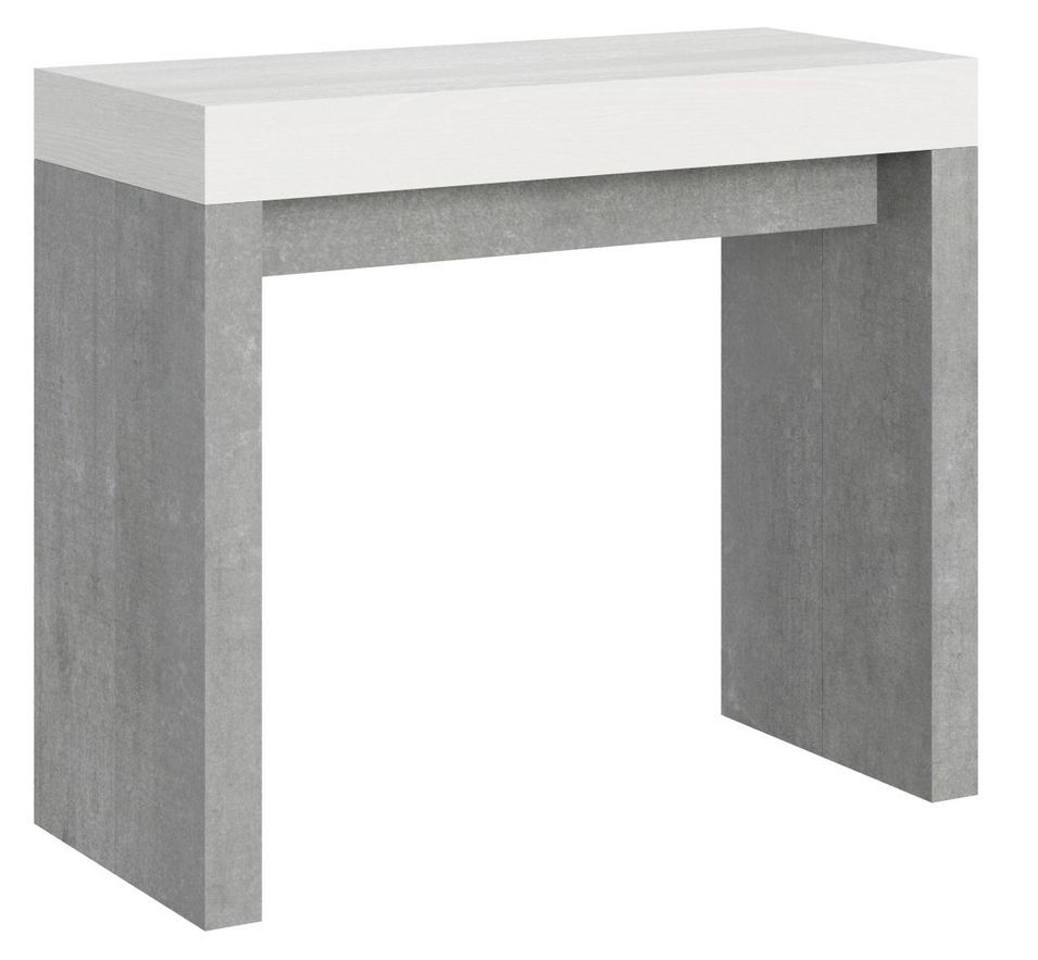 Console extensible blanche et gris béton 40 à 196 cm Ribo - Photo n°1