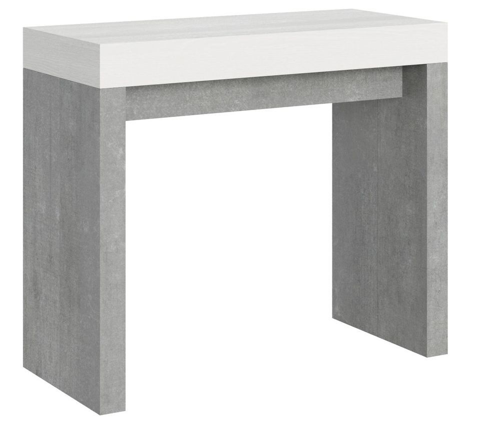 Console extensible blanche et gris béton 40 à 300 cm Ribo - Photo n°1