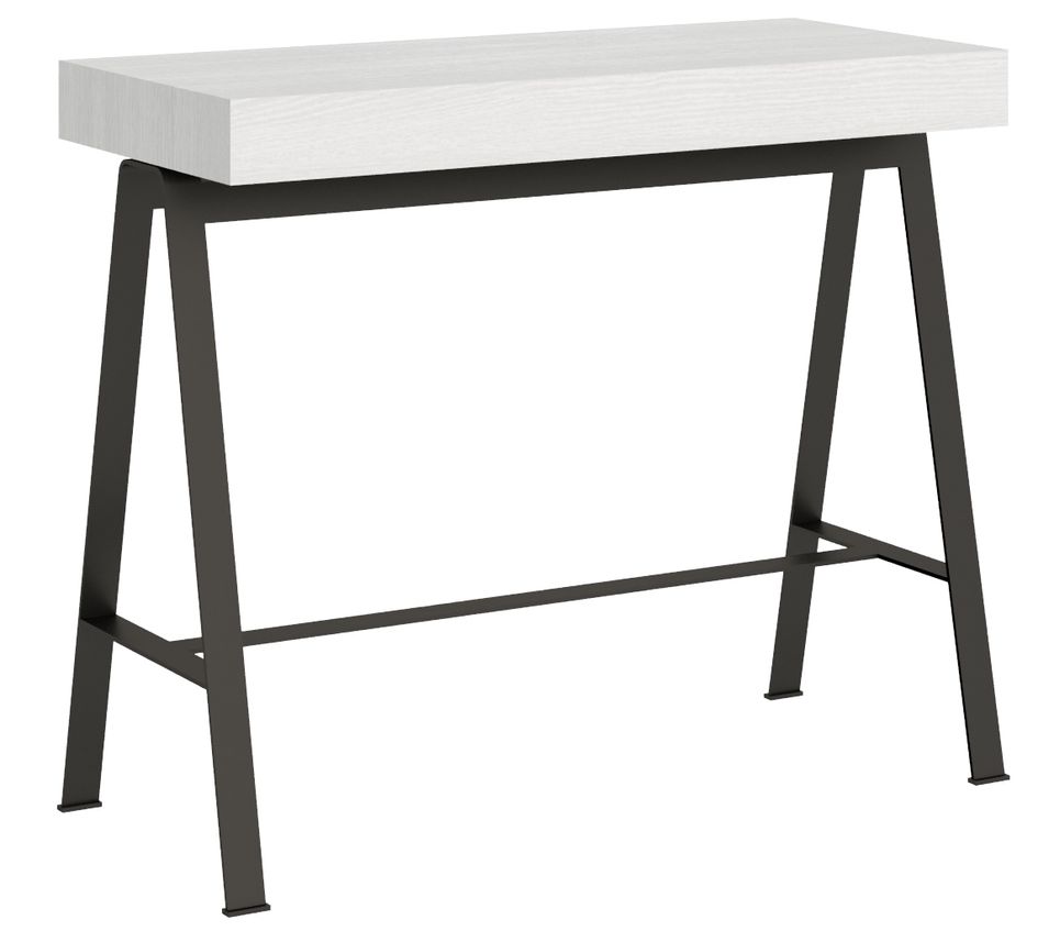 Console extensible blanche et métal anthracite 12 personnes 40 à 300 cm Yanco - Photo n°1