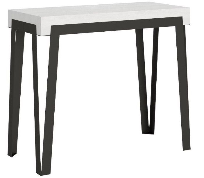 Console extensible blanche et pieds métal marron 14 personnes 40 à 300 cm Rino - Photo n°1
