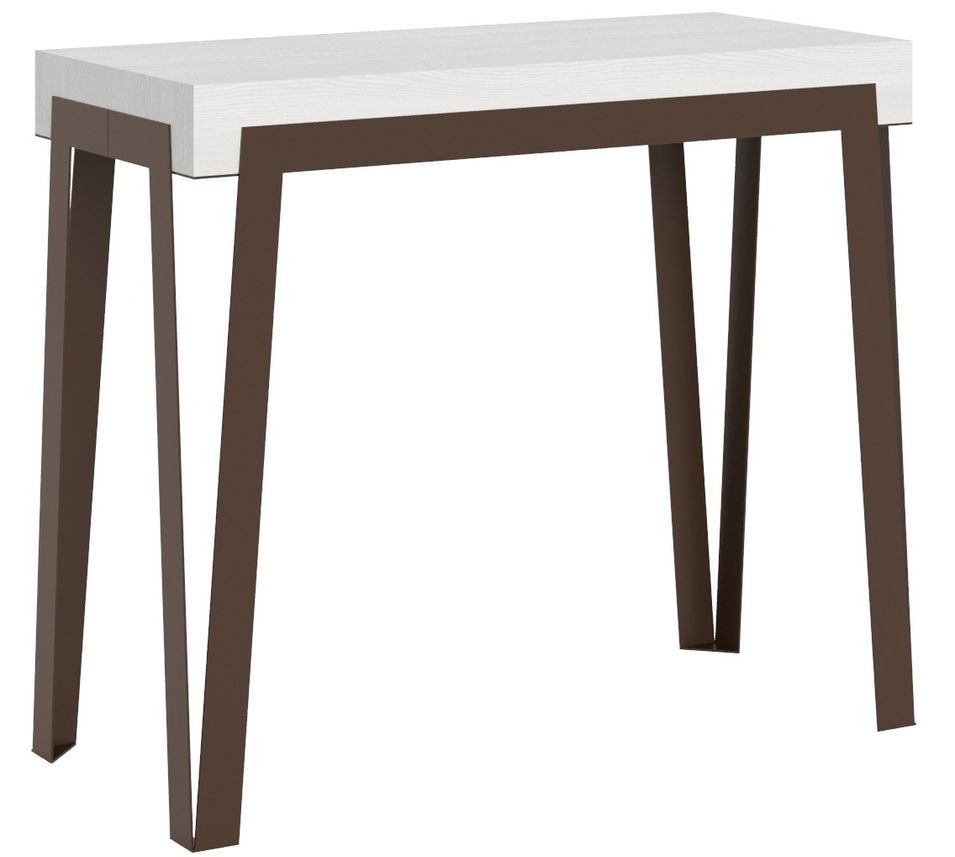 Console extensible blanche et pieds métal marron 8 personnes 40 à 196 cm Rino - Photo n°1