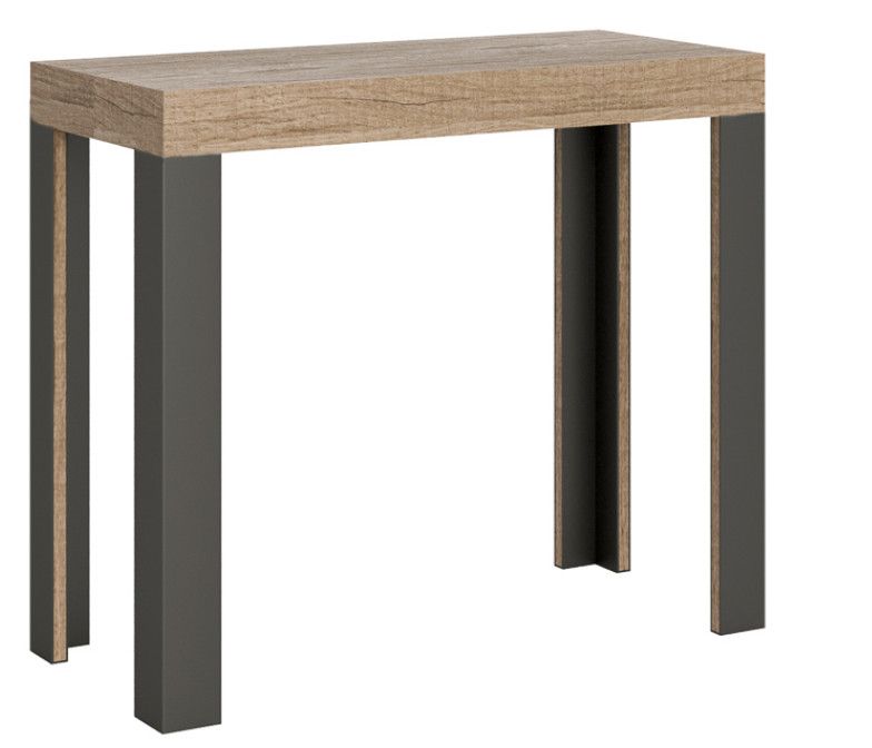 Console extensible bois avec 4 pieds bois et acier anthracite Liva - Photo n°1