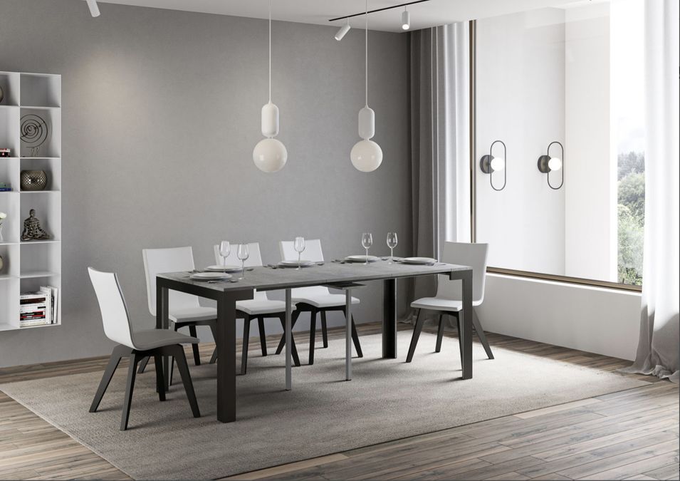 Console extensible bois pieds bois et acier anthracite Liva evolution - Photo n°2