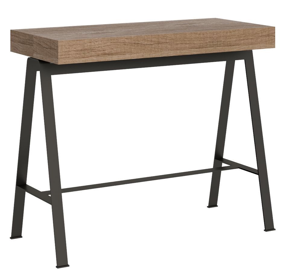 Console extensible bois chêne clair et pieds métal anthracite 8 personnes 40 à 196 cm Yanco - Photo n°1