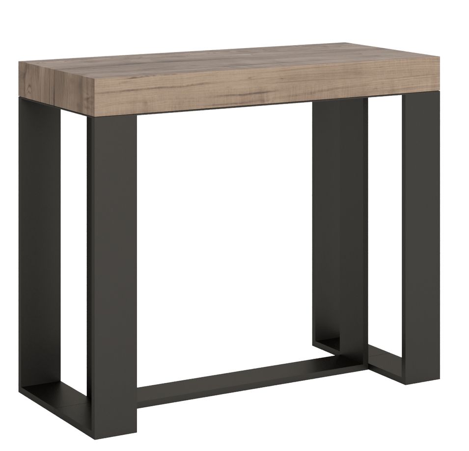 Console extensible bois clair et pieds métal anthracite 8 personnes 40 à 196 cm Fonja - Photo n°1