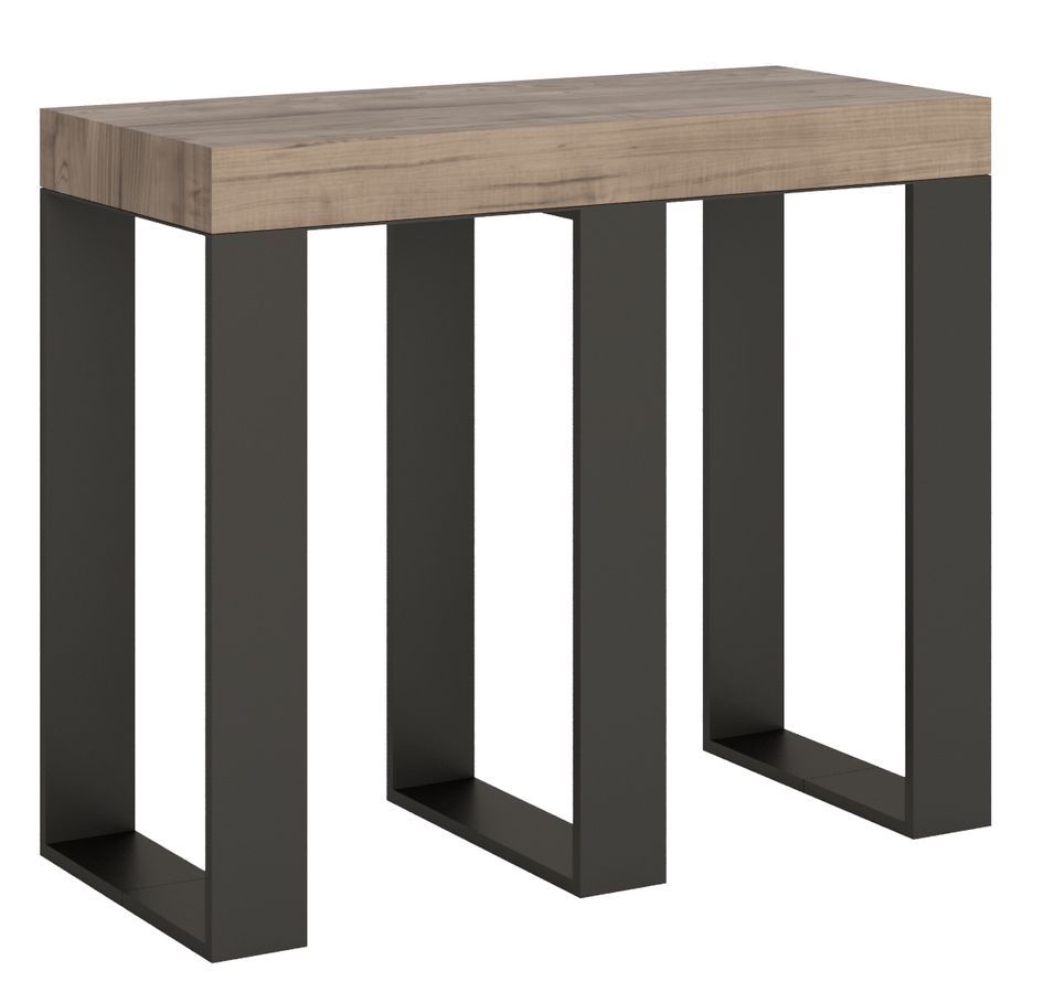 Console extensible bois clair et pieds métal anthracite 8 personnes 40 à 196 cm Sivy - Photo n°1