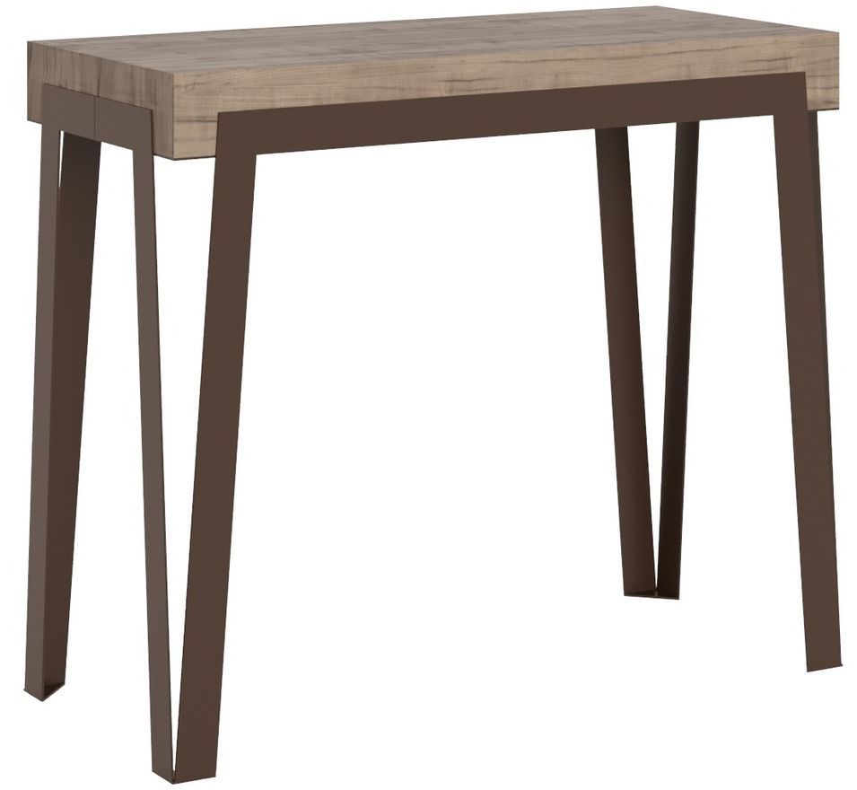 Console extensible bois clair et pieds métal marron 8 personnes 40 à 196 cm Rino - Photo n°1