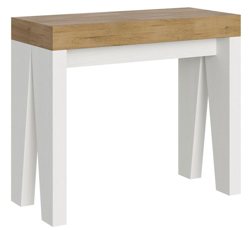 Console extensible bois clair pieds bois blanc 12 personnes 40 à 300 cm Naxo - Photo n°1
