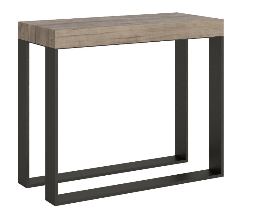 Console extensible bois et 2 pieds acier anthracite Elatra - Photo n°1
