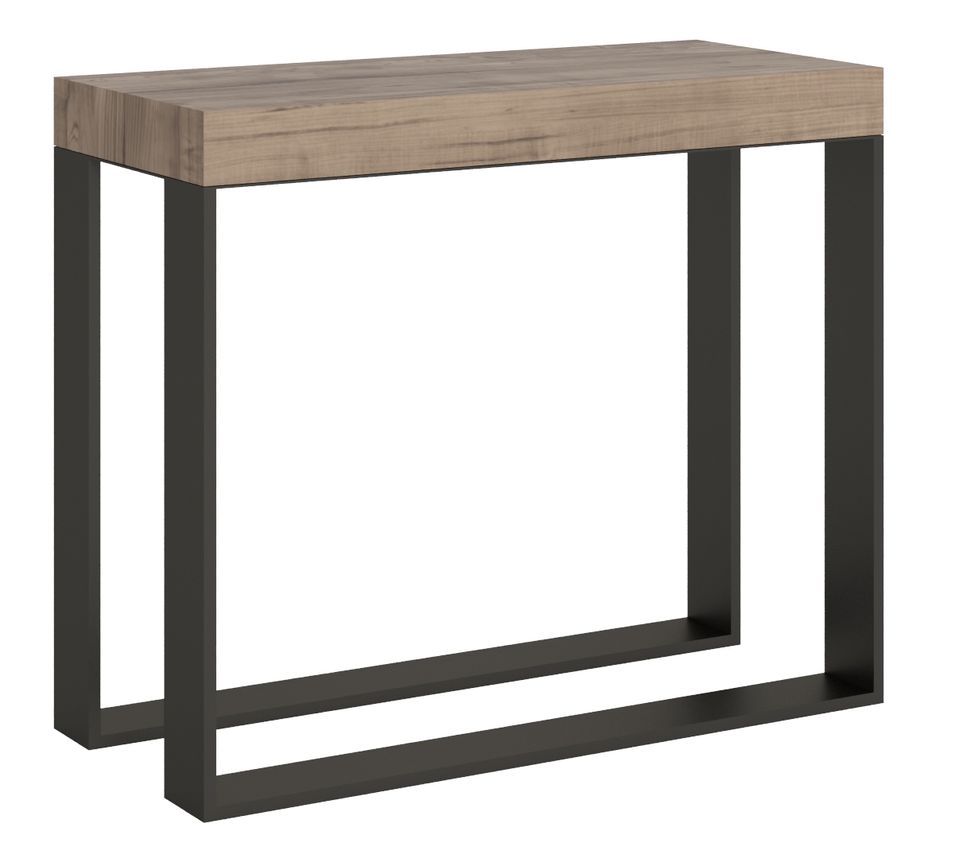 Console extensible bois et 2 pieds acier anthracite Elatra - Photo n°1
