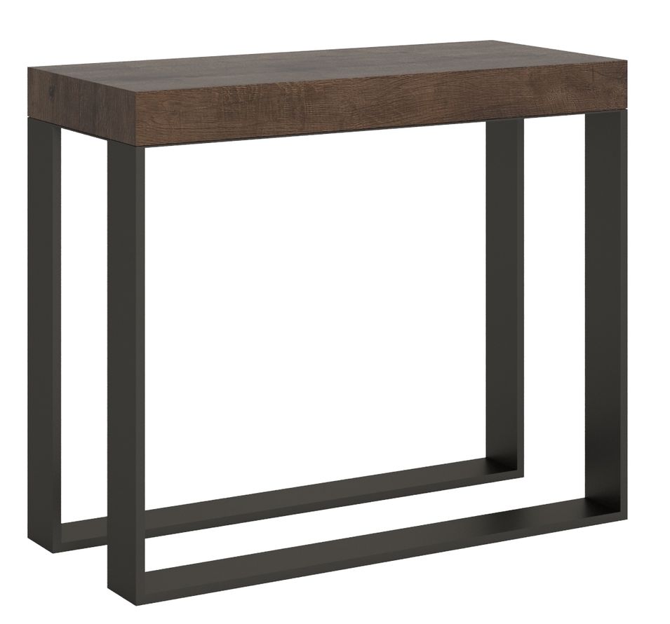 Console extensible bois et 2 pieds acier anthracite Elatra - Photo n°1