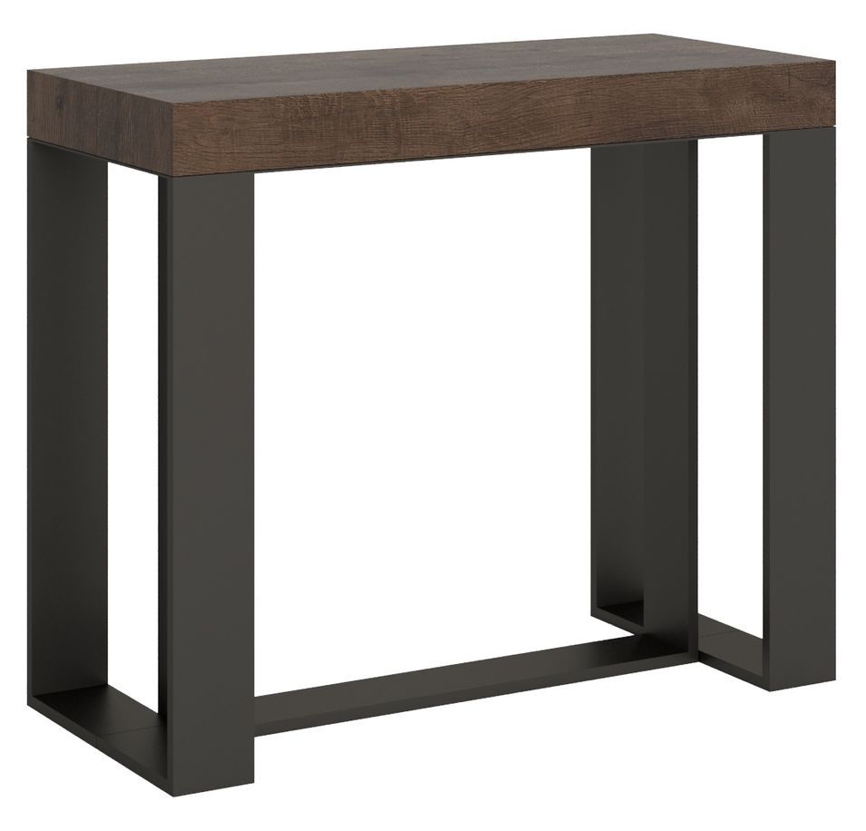 Console extensible bois foncé 14 personnes et pieds métal anthracite 40 à 300 cm Fonja - Photo n°1