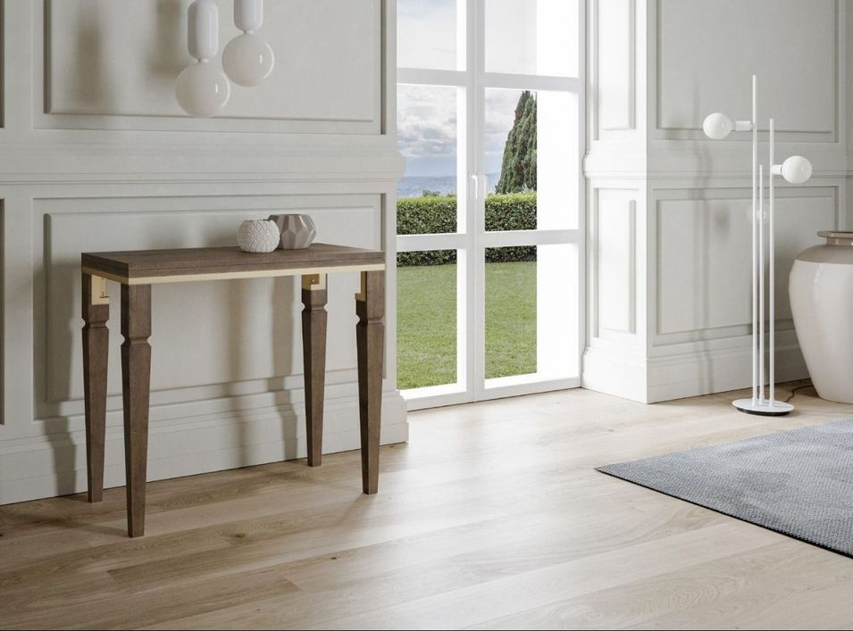 Console extensible bois foncé et doré 4 personnes 45 à 90 cm Impiry - Photo n°1