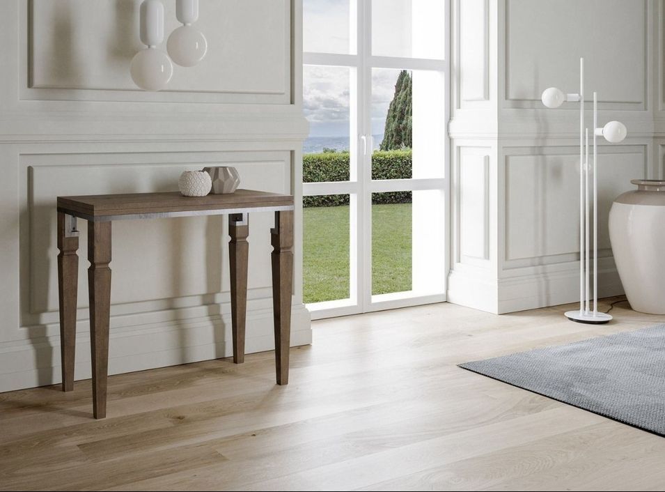 Console extensible bois foncé et métal argenté 4 personnes 45 à 90 cm Impiry - Photo n°1