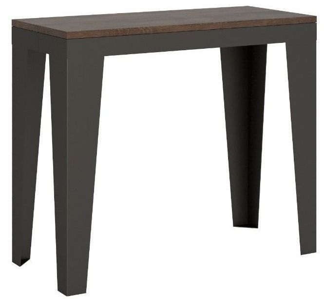 Console extensible bois foncé et pieds métal anthracite 14 personnes 40 à 300 cm Faye - Photo n°1