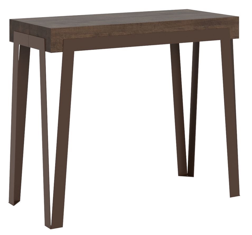 Console extensible bois foncé et pieds métal marron 14 personnes 40 à 300 cm Rino - Photo n°1