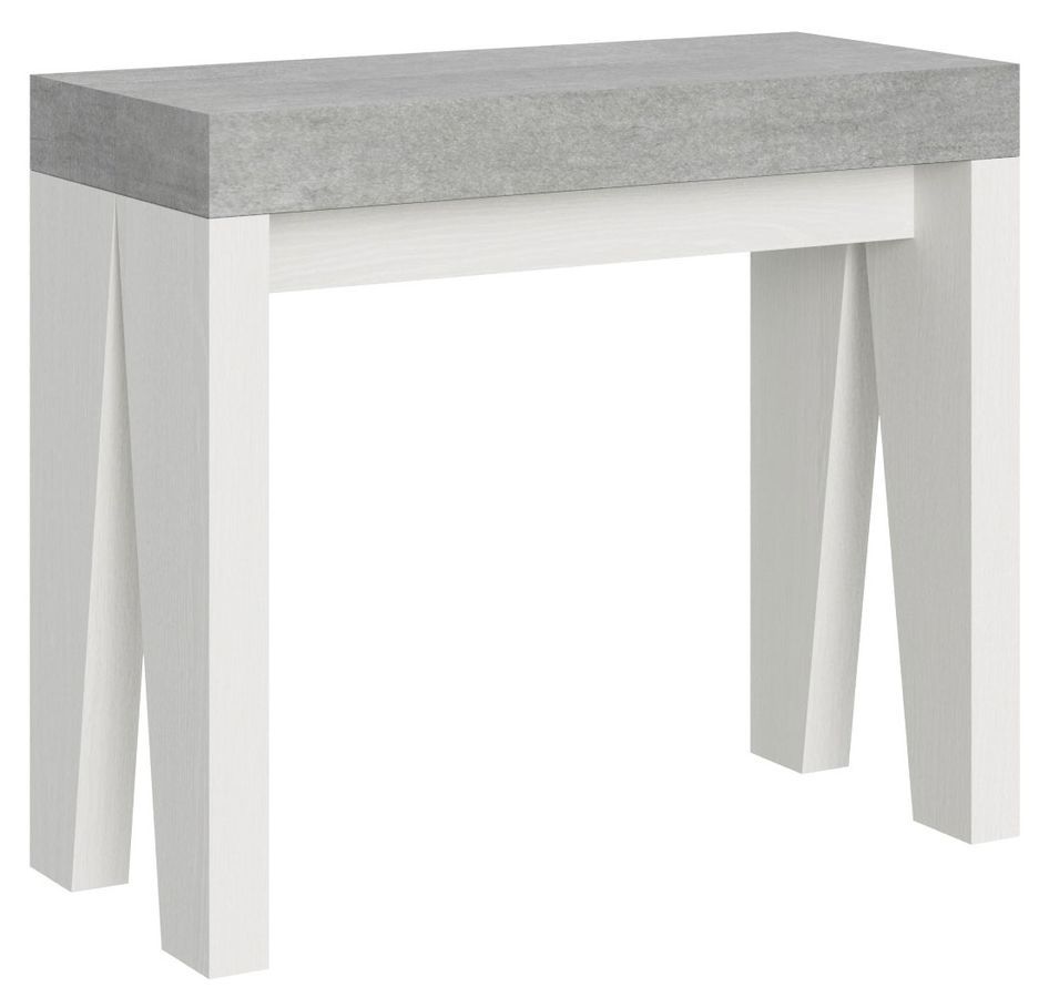 Console extensible bois gris béton pieds blanc 8 personnes 40 à 196 cm Naxo - Photo n°1